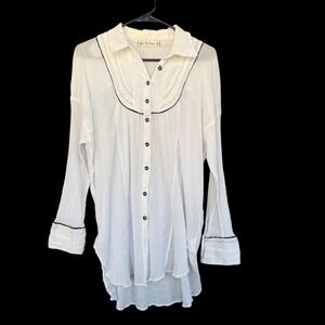 We The Free Shirt Womens Medium White Lace Bib Button Front Gauze Tunic Boho Top